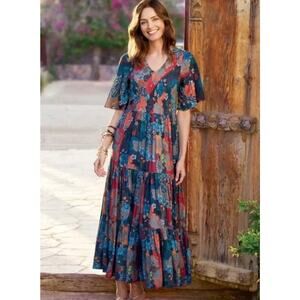 NWT Soft Surroundings Mirabelle Patchwork Maxi Dress Women's XL Dark Floral